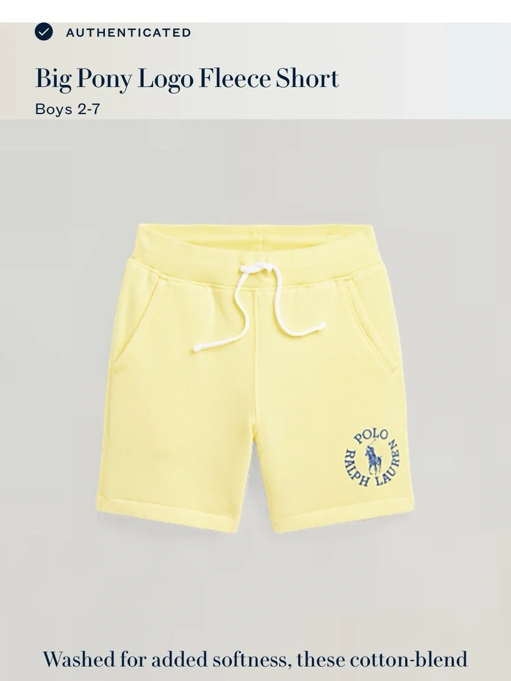 POLO‎ RALPH LAUREN Yellow Big Pony Logo Fleece Shorts 2T Toddler Lounge Shorts